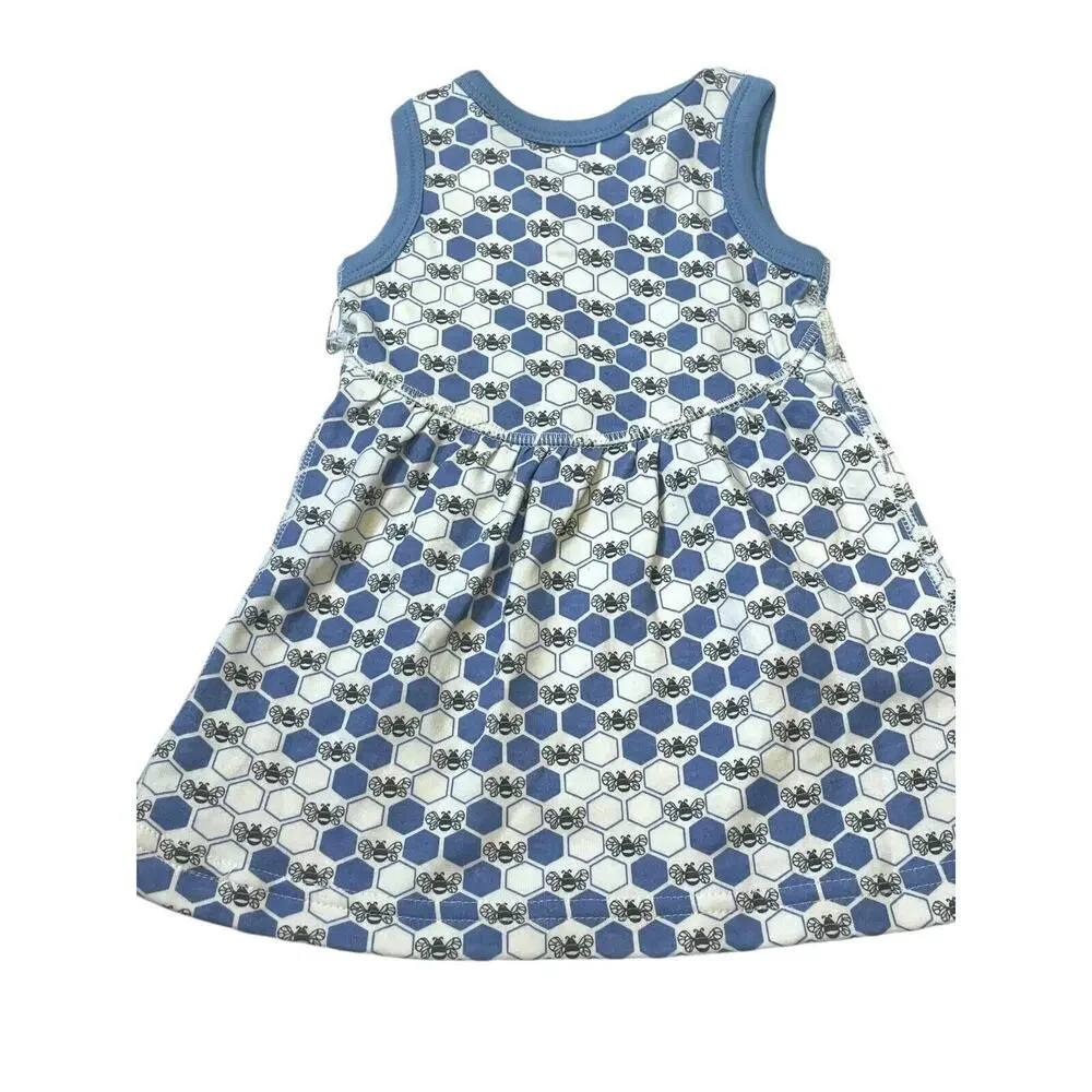 Sapling Cornflower Blue Bees Dress Sleeveless Organic Cotton Girls Size 3-6M NWT